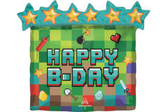 Foil Balloon - "HAPPY B-DAY" - Pixel Party - 63 x 58 cm